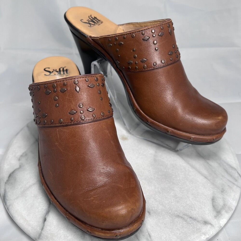 Sofft Mules Women's Laina Mocha Leather Studded Clogs Shoes Size 8M - Picture 2 of 15
